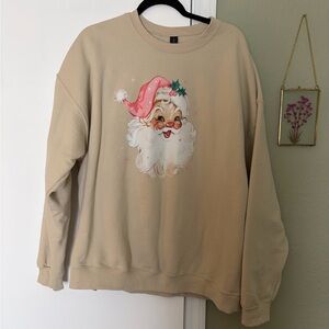 Beige Santa Sweatshirt with Pink Hat